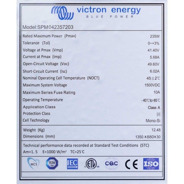 Solar panel Victron Energy 235W 1350x880x30mm series 4c