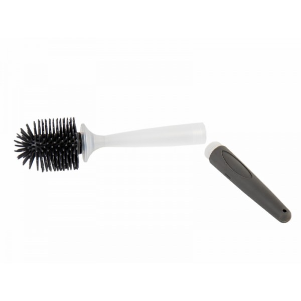 Silicone Toilet Brush with Integrated WC Cleaner Dispenser and Adhesive Holder – White/Grey