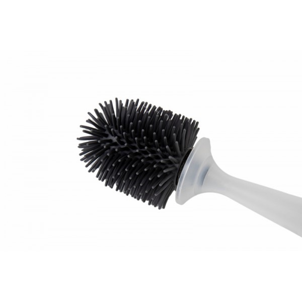 Silicone Toilet Brush with Integrated WC Cleaner Dispenser and Adhesive Holder – White/Grey