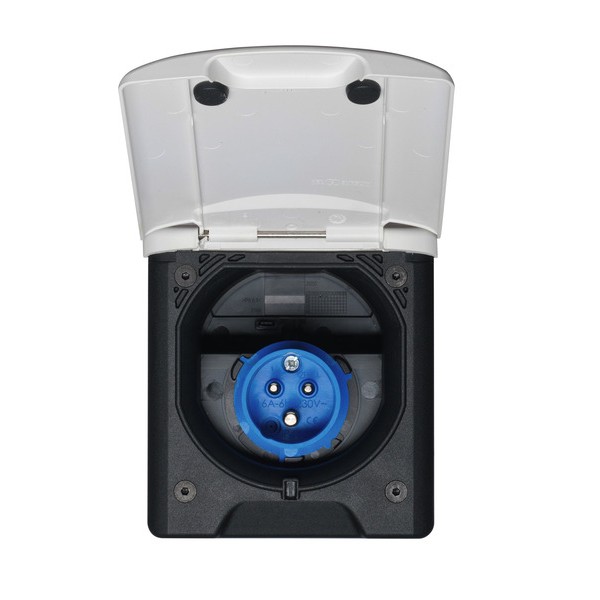 CEE 230 V Power Inlet with Magnetic Cover – White