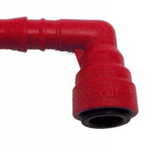 Ъглова връзка червена за Uniquick 12mm към маркуч 10mm
