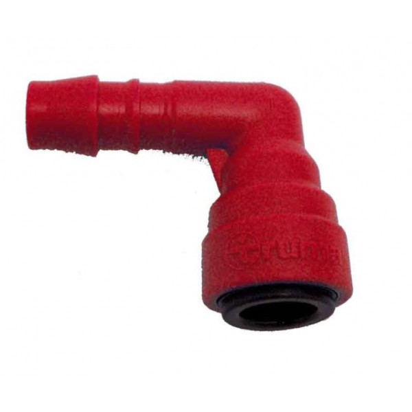 Ъглова връзка червена за Uniquick 12mm към маркуч 10mm