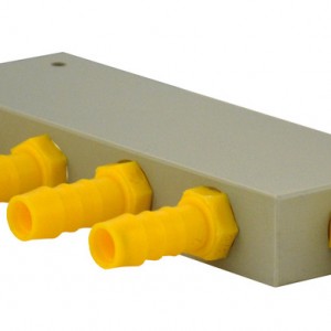 WhiteYellow water manifold block 4 outlets for 10 mm hose