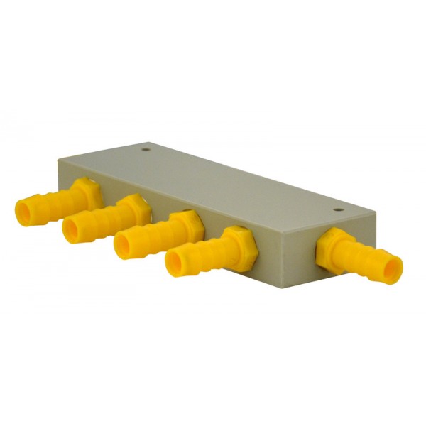 WhiteYellow water manifold block 4 outlets for 10 mm hose