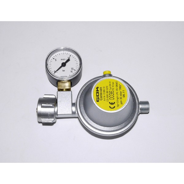 Gas regulator with pressure gauge for gas bottle - 30 mbar