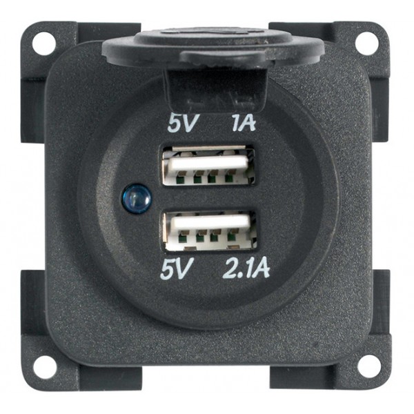 CBE Dual USB-A Charging Socket – 12 V to 5 V, 1 A + 2.1 A, Slate Grey