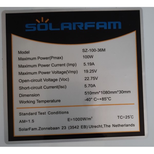Монокристален соларен панел 100W (1160x450/30mm)